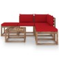 vidaXL Juego de muebles de jardín 6 piezas con cojines rojos vidaXL Juego de muebles de jardín 6 piezas con cojines rojos