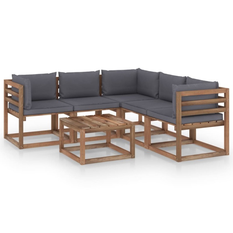 vidaXL Set muebles de jardín 6 pzs cojines madera impregnada antracita vidaXL Set muebles de jardín 6 pzs cojines madera impregnada antracita