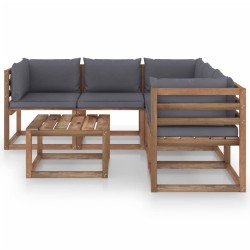 vidaXL Set muebles de jardín 6 pzs cojines madera impregnada antracita
