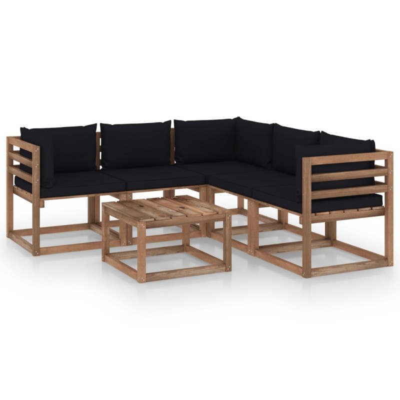 vidaXL Set de muebles de jardín 6 pzs madera impregnada cojines negros vidaXL Set de muebles de jardín 6 pzs madera impregnada cojines negros