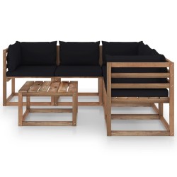 vidaXL Set de muebles de jardín 6 pzs madera impregnada cojines negros