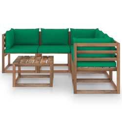 vidaXL Set de muebles de jardín 6 pzs madera impregnada cojines verde