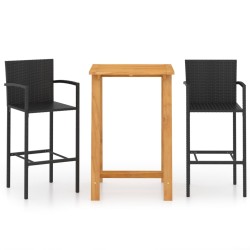 vidaXL Conjunto de bar para jardín 3 piezas negro