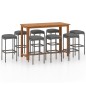 vidaXL Set de bar para jardín 9 piezas y cojines ratán sintético gris vidaXL Set de bar para jardín 9 piezas y cojines ratán sintético gris
