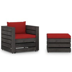vidaXL Muebles de jardín 2 piezas con cojines madera impregnada gris