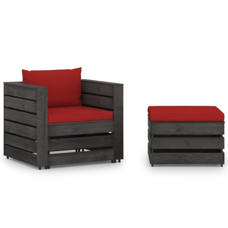 vidaXL Muebles de jardín 2 piezas con cojines madera impregnada gris vidaXL Muebles de jardín 2 piezas con cojines madera impregnada gris