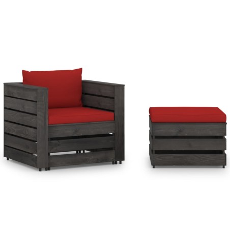 vidaXL Muebles de jardín 2 piezas con cojines madera impregnada gris