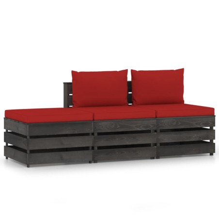 vidaXL Muebles de jardín 3 piezas con cojines madera impregnada gris