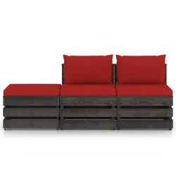 vidaXL Muebles de jardín 3 piezas con cojines madera impregnada gris