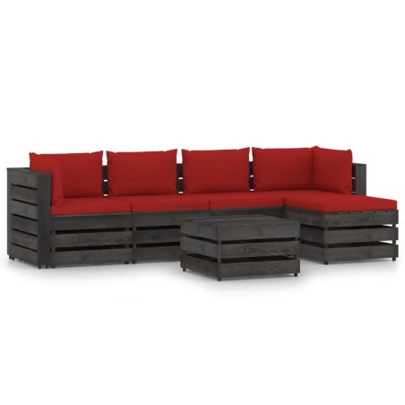 vidaXL Muebles de jardín 6 piezas con cojines madera impregnada gris