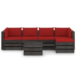 vidaXL Muebles de jardín 6 piezas con cojines madera impregnada gris
