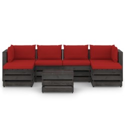 vidaXL Muebles de jardín 7 piezas con cojines madera impregnada gris