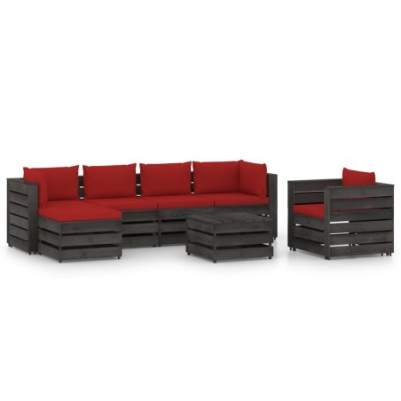 vidaXL Muebles de jardín 7 piezas con cojines madera impregnada gris