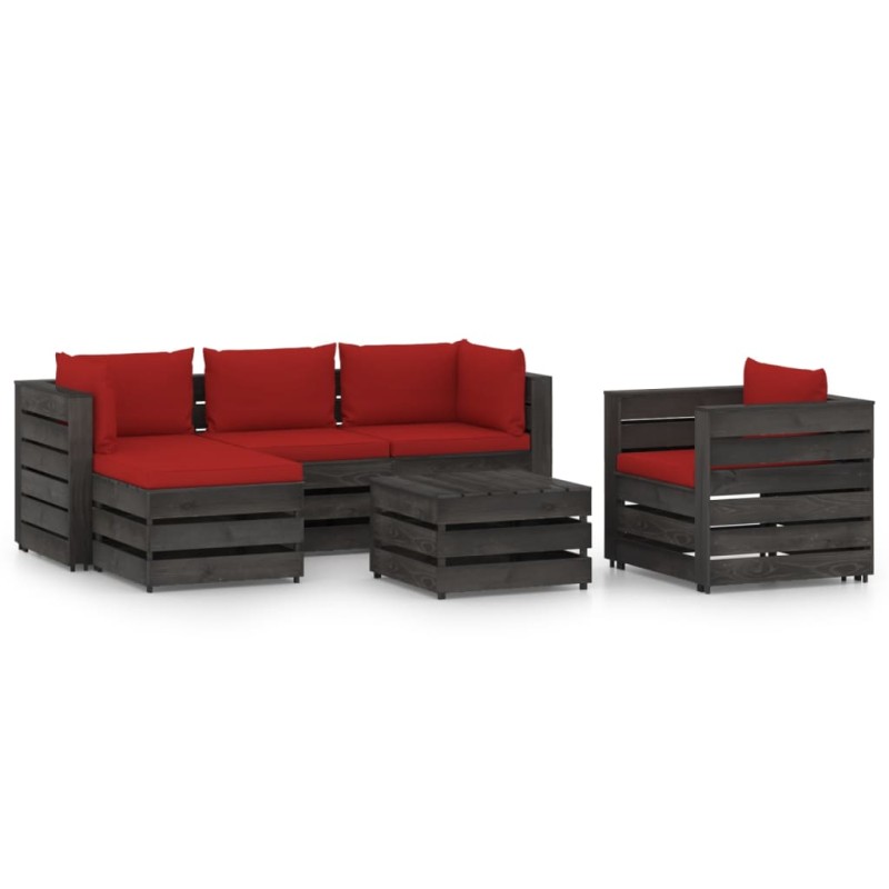 vidaXL Muebles de jardín 6 piezas con cojines madera impregnada gris vidaXL Muebles de jardín 6 piezas con cojines madera impregnada gris