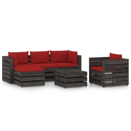 vidaXL Muebles de jardín 6 piezas con cojines madera impregnada gris