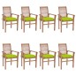 vidaXL Sillas de comedor 8 uds teca maciza con cojines verde brillante vidaXL Sillas de comedor 8 uds teca maciza con cojines verde brillante