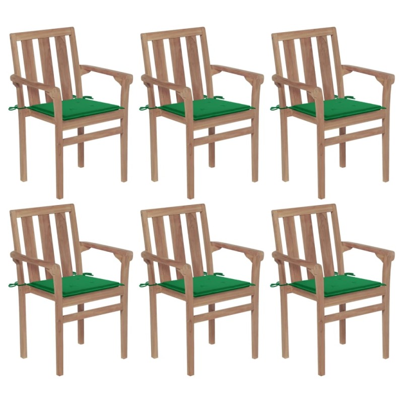 vidaXL Sillas de jardín apilables 6 uds madera maciza teca con cojines vidaXL Sillas de jardín apilables 6 uds madera maciza teca con cojines