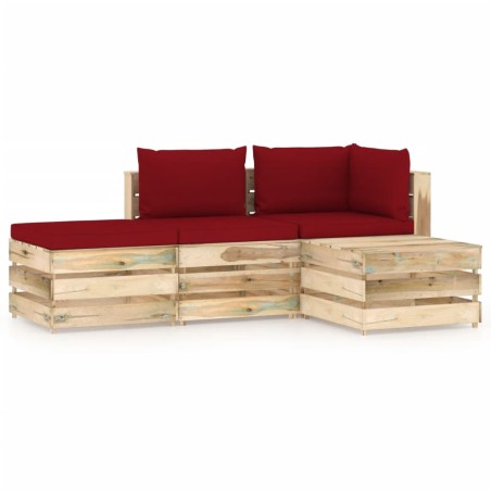 vidaXL Muebles de jardín 4 piezas con cojines madera impregnada verde