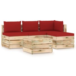 vidaXL Muebles de jardín 5 piezas con cojines madera impregnada verde