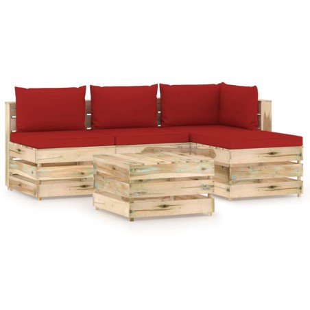 vidaXL Muebles de jardín 5 piezas con cojines madera impregnada verde