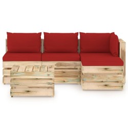 vidaXL Muebles de jardín 5 piezas con cojines madera impregnada verde