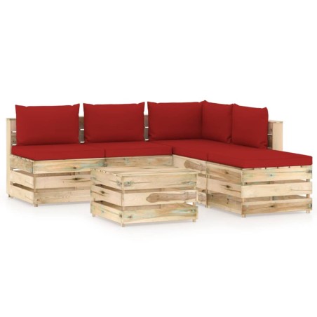 vidaXL Muebles de jardín 6 piezas con cojines madera impregnada verde