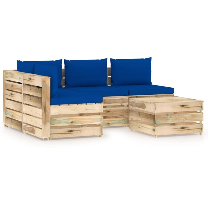 vidaXL Muebles de jardín 5 piezas con cojines madera impregnada verde vidaXL Muebles de jardín 5 piezas con cojines madera impregnada verde
