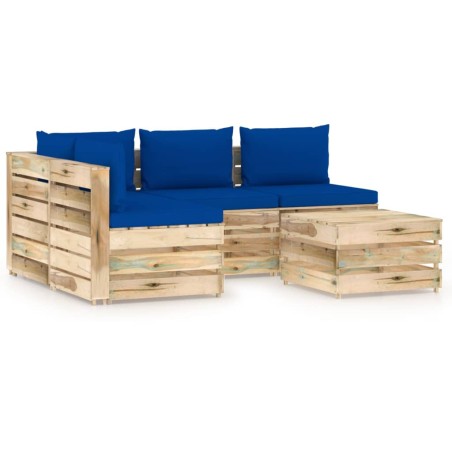 vidaXL Muebles de jardín 5 piezas con cojines madera impregnada verde