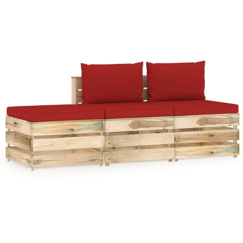 vidaXL Muebles de jardín 3 piezas con cojines madera impregnada verde vidaXL Muebles de jardín 3 piezas con cojines madera impregnada verde