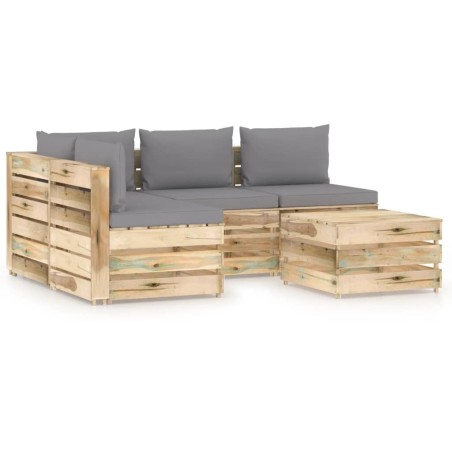 vidaXL Muebles de jardín 5 piezas con cojines madera impregnada verde