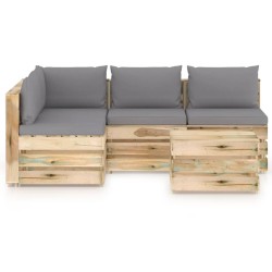 vidaXL Muebles de jardín 5 piezas con cojines madera impregnada verde