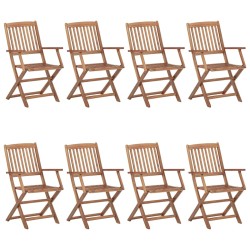 vidaXL Sillas de jardín plegables 8 uds madera maciza acacia y cojines