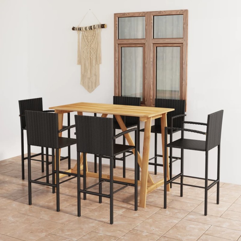 vidaXL Conjunto de bar para jardín 7 piezas negro