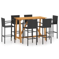 vidaXL Conjunto de bar para jardín 7 piezas negro