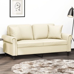vidaXL Sofá de 2 plazas con cojines cuero sintético color crema 140 cm