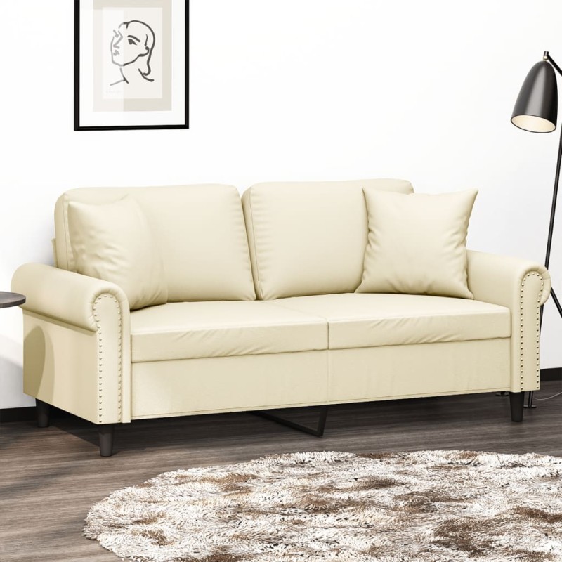vidaXL Sofá de 2 plazas con cojines cuero sintético color crema 140 cm vidaXL Sofá de 2 plazas con cojines cuero sintético color crema 140 cm