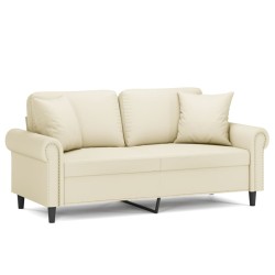 vidaXL Sofá de 2 plazas con cojines cuero sintético color crema 140 cm