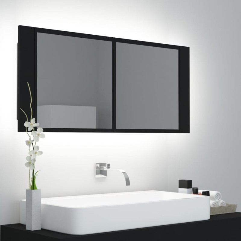 vidaXL Armario espejo de baño con luz LED acrílico negro 100x12x45 cm vidaXL Armario espejo de baño con luz LED acrílico negro 100x12x45 cm