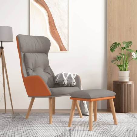 vidaXL Sillón de relax con taburete tela y cuero sintético gris claro
