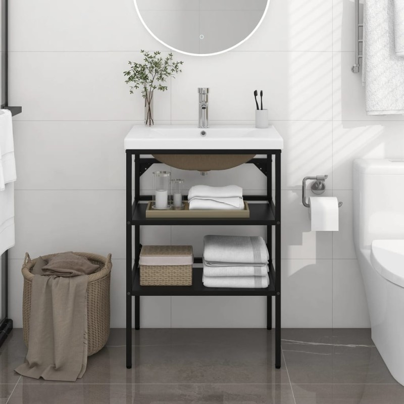 vidaXL Estructura de baño con lavabo incorporado hierro negro vidaXL Estructura de baño con lavabo incorporado hierro negro