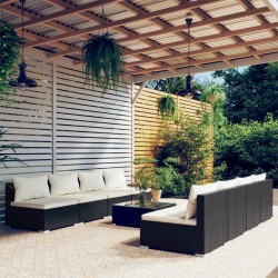 vidaXL Set de muebles de jardín 9 pzas y cojines ratán sintético negro