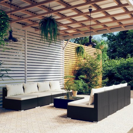 vidaXL Set de muebles de jardín 9 pzas y cojines ratán sintético negro