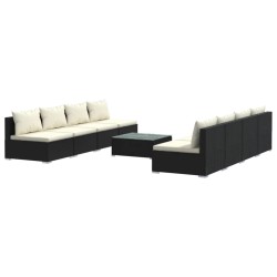 vidaXL Set de muebles de jardín 9 pzas y cojines ratán sintético negro