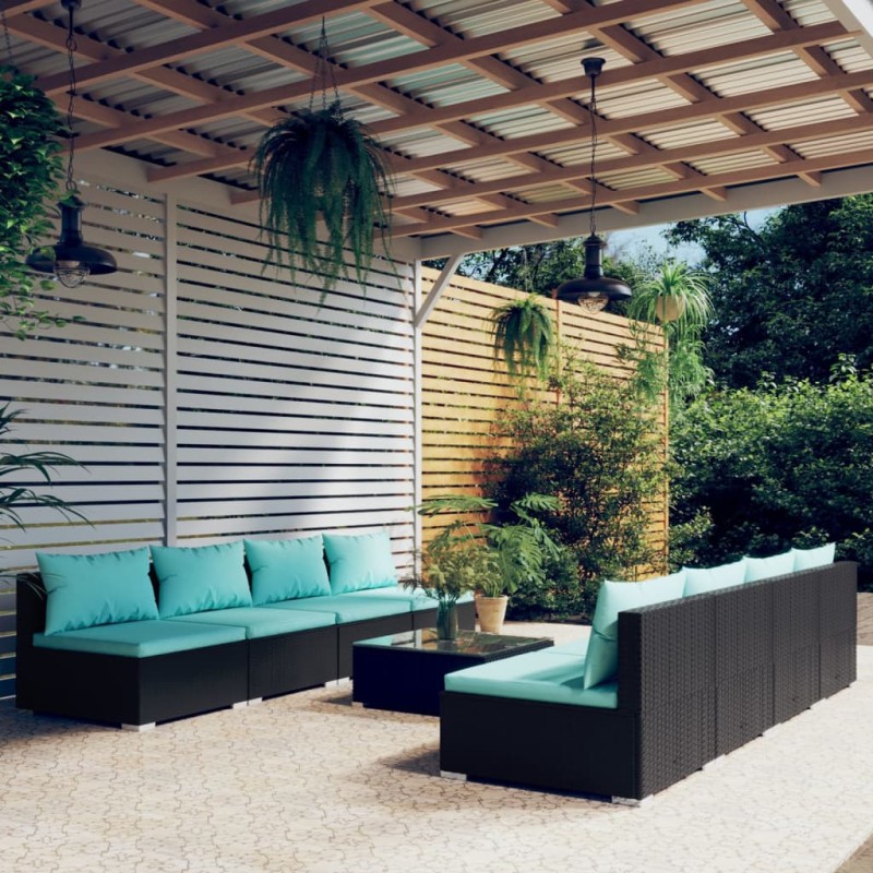 vidaXL Set de muebles de jardín 9 pzas y cojines ratán sintético negro vidaXL Set de muebles de jardín 9 pzas y cojines ratán sintético negro