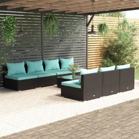 vidaXL Set de sofás de jardín 8 piezas y cojines ratán sintético negro
