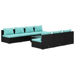 vidaXL Set de sofás de jardín 8 piezas y cojines ratán sintético negro