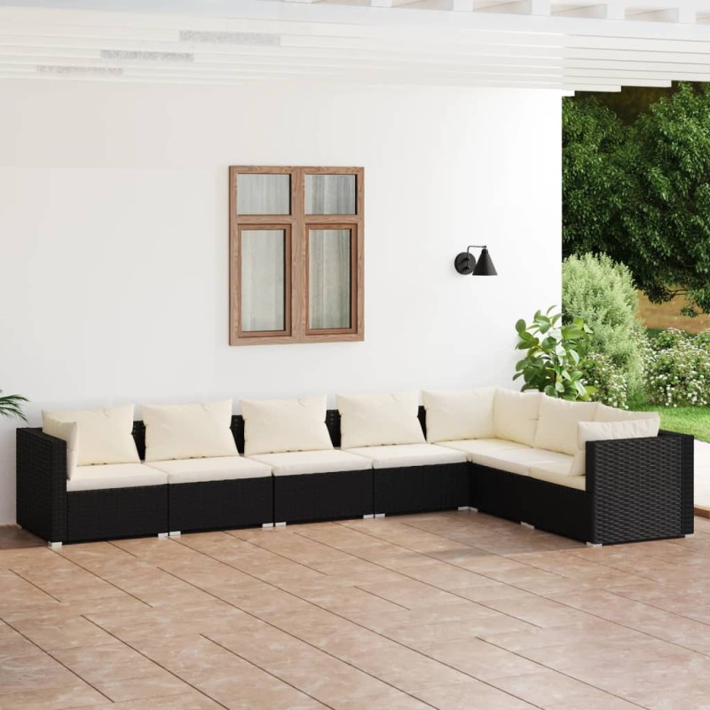 vidaXL Set de muebles de jardín 7 pzas y cojines ratán sintético negro vidaXL Set de muebles de jardín 7 pzas y cojines ratán sintético negro