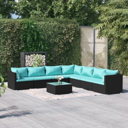 vidaXL Set de muebles de jardín 8 pzas y cojines ratán sintético negro