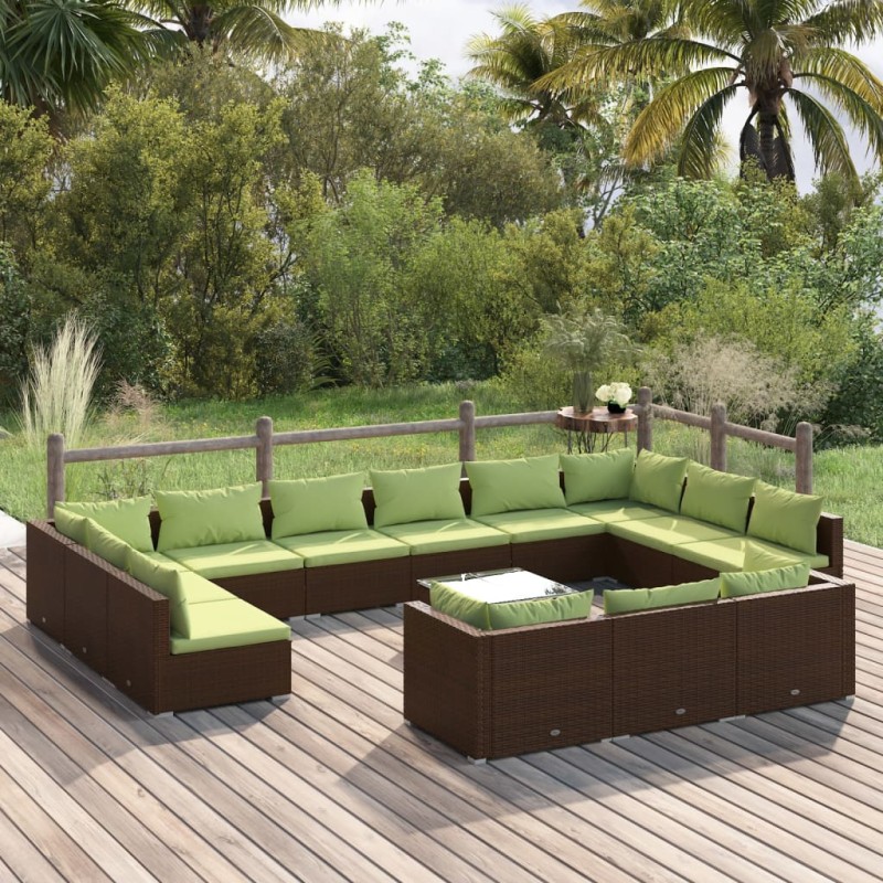 vidaXL Set de muebles de jardín 14 pzas y cojines ratán PE marrón vidaXL Set de muebles de jardín 14 pzas y cojines ratán PE marrón