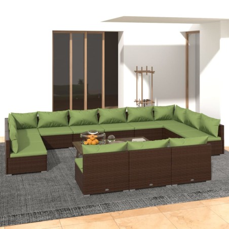 vidaXL Set muebles de jardín 13 piezas cojines ratán sintético marrón